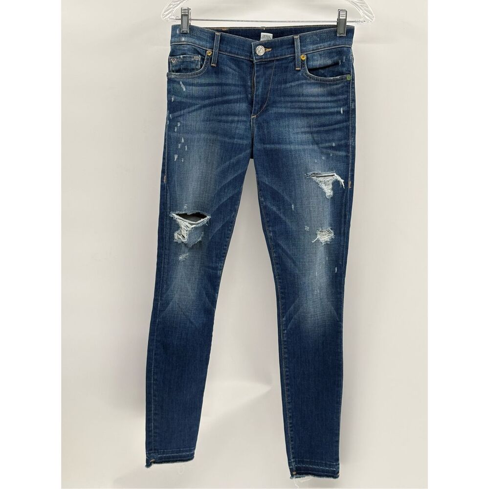 True Religion Jeans Halle Super Skinny Ankle Raw Hem Women‎ 26 Blue Distressed
